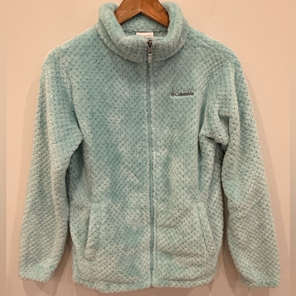 Columbia Youth Sherpa Fleece Jacket Aqua Blue Full Zip Cozy Plush Kids XL